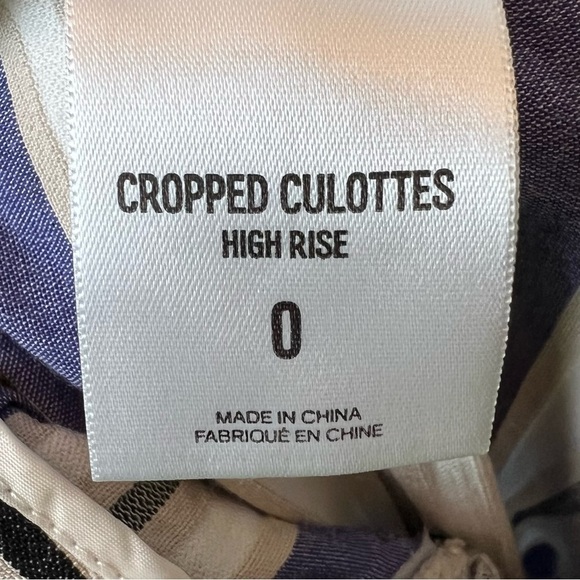 Express Women’s High Rise Blue White Striped Wide Cropped Culottes Pants Size 0 - Picture 7 of 10